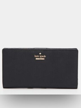 kate spade Black Saffiano Leather Continental Wallet with Gold Logo